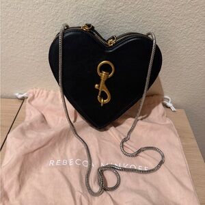 Rebecca Minkoff Black Heart Crossbody with Gold Accent and Silver Chain